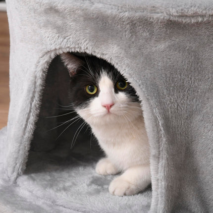 Multi-level Cat Tree Kitten Tower with Scratching Post, Hanging Ropes & Plush Perches - Grey