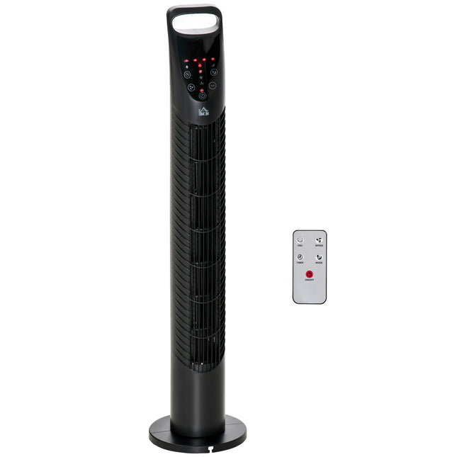 Oscillating Tower Fan 3 Speeds 3 Wind Modes 40W with Remote & Timer - Black