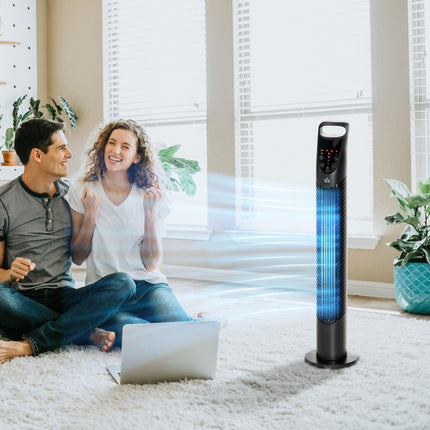 Oscillating Tower Fan 3 Speeds 3 Wind Modes 40W with Remote & Timer - Black