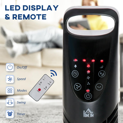 Oscillating Tower Fan 3 Speeds 3 Wind Modes 40W with Remote & Timer - Black