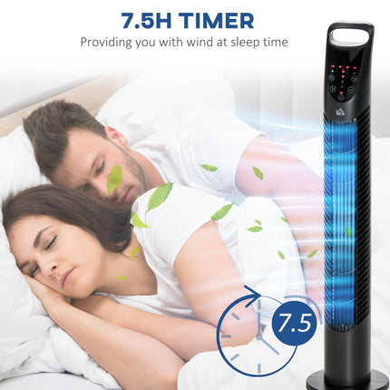 Oscillating Tower Fan 3 Speeds 3 Wind Modes 40W with Remote & Timer - Black