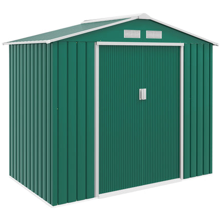 7ft x 4ft Lockable Metal Garden Storage Shed with Patio Roof - Green
