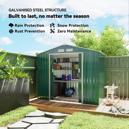 7ft x 4ft Lockable Metal Garden Storage Shed with Patio Roof - Green