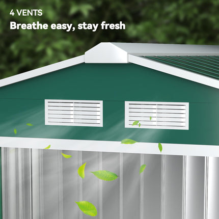 7ft x 4ft Lockable Metal Garden Storage Shed with Patio Roof - Green
