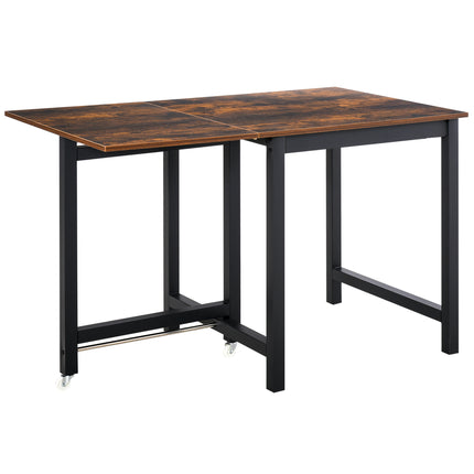 Folding Dining Table, Industrial Drop Leaf Table with Wheels and Metal Frame for