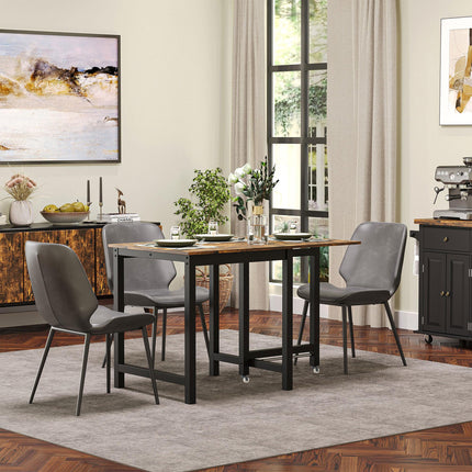 Folding Dining Table, Industrial Drop Leaf Table with Wheels and Metal Frame for