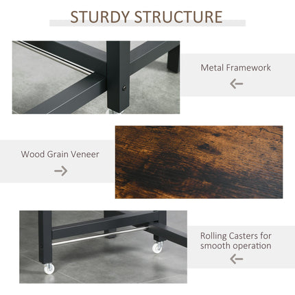 Folding Dining Table, Industrial Drop Leaf Table with Wheels and Metal Frame for