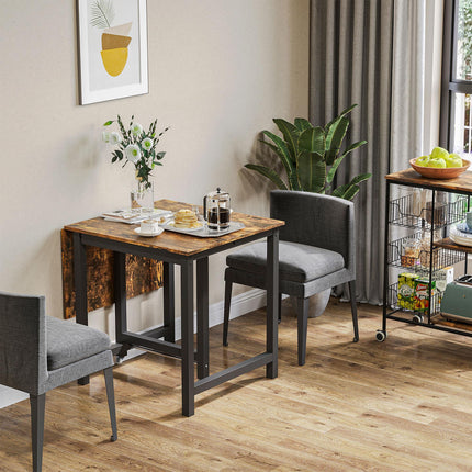 Folding Dining Table, Industrial Drop Leaf Table with Wheels and Metal Frame for