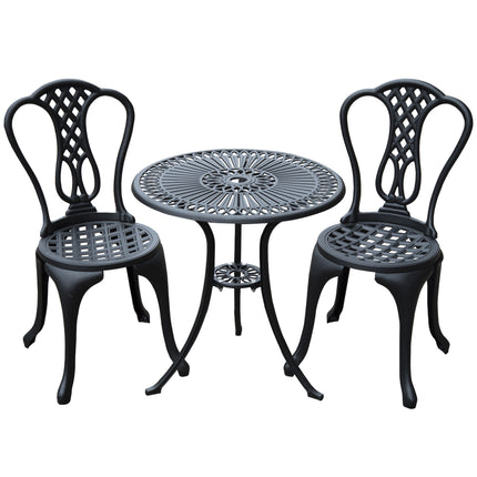 3 Piece Vintage Cast Aluminium Bistro Set with Parasol Hole - Black