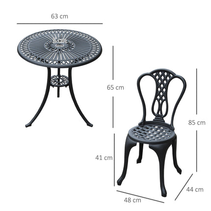 3 Piece Vintage Cast Aluminium Bistro Set with Parasol Hole - Black