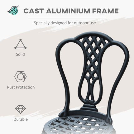 3 Piece Vintage Cast Aluminium Bistro Set with Parasol Hole - Black