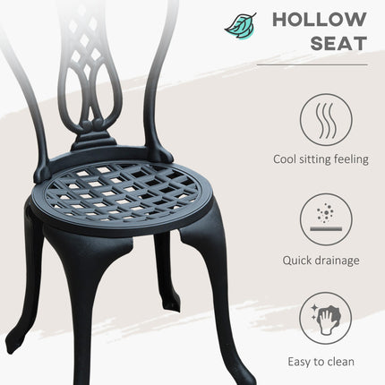 3 Piece Vintage Cast Aluminium Bistro Set with Parasol Hole - Black