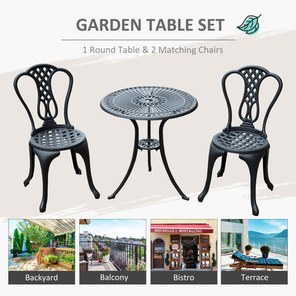 3 Piece Vintage Cast Aluminium Bistro Set with Parasol Hole - Black