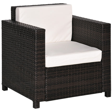 1 Seater Rattan Garden Armchair with Fire Resistant Cushion - Brown