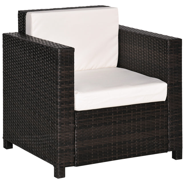 1 Seater Rattan Garden Armchair with Fire Resistant Cushion - Brown