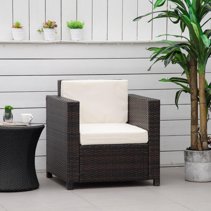 1 Seater Rattan Garden Armchair with Fire Resistant Cushion - Brown