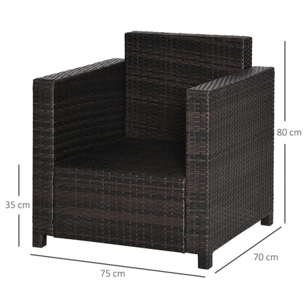 1 Seater Rattan Garden Armchair with Fire Resistant Cushion - Brown