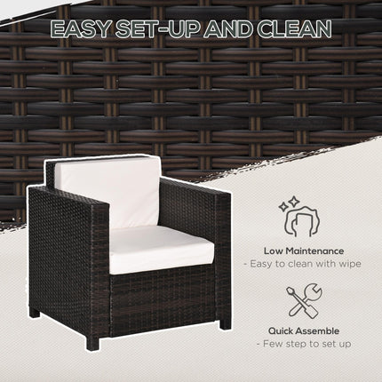 1 Seater Rattan Garden Armchair with Fire Resistant Cushion - Brown