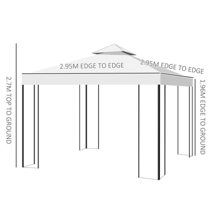 3x3m Outdoor Garden Gazebo with Vented Two-Tier Roof - Cream