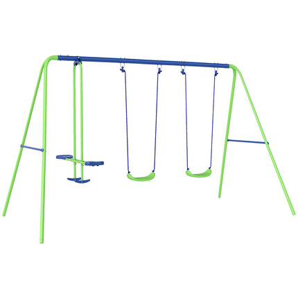 2 Piece Metal Swing and Seesaw Set with Adjustable Height - Green