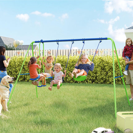 2 Piece Metal Swing and Seesaw Set with Adjustable Height - Green