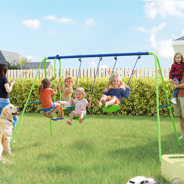 2 Piece Metal Swing and Seesaw Set with Adjustable Height - Green