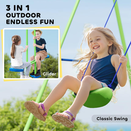 2 Piece Metal Swing and Seesaw Set with Adjustable Height - Green