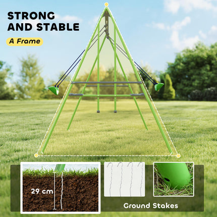 2 Piece Metal Swing and Seesaw Set with Adjustable Height - Green