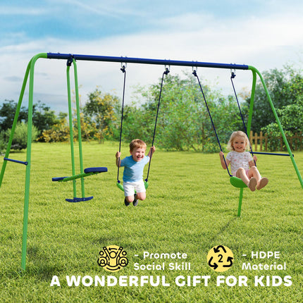 2 Piece Metal Swing and Seesaw Set with Adjustable Height - Green