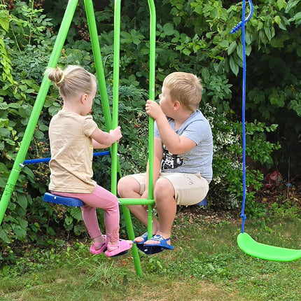 2 Piece Metal Swing and Seesaw Set with Adjustable Height - Green