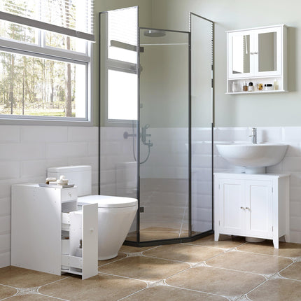 Slimline Bathroom Storage Unit with Drawers and Organiser Cabinet - White