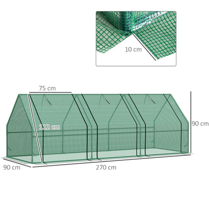Steel Frame Poly Tunnel Greenhouse 270x90x90cm with Powder Coated Frame - Green