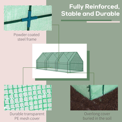 Steel Frame Poly Tunnel Greenhouse 270x90x90cm with Powder Coated Frame - Green