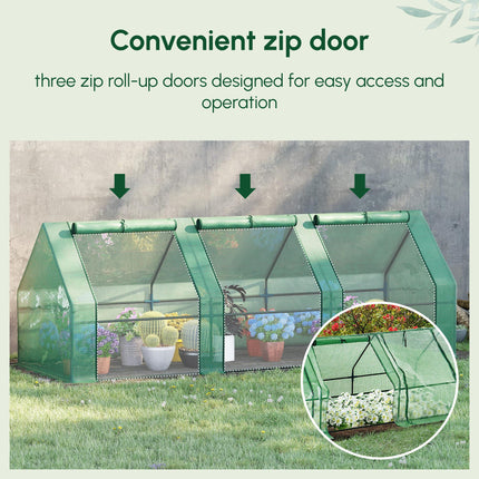 Steel Frame Poly Tunnel Greenhouse 270x90x90cm with Powder Coated Frame - Green