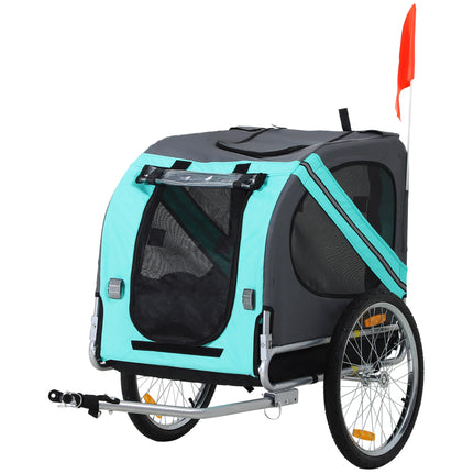 Dog Bike Trailer Folding Pet Carrier with Suspension Steel Frame Jogger Stroller - Green & Grey