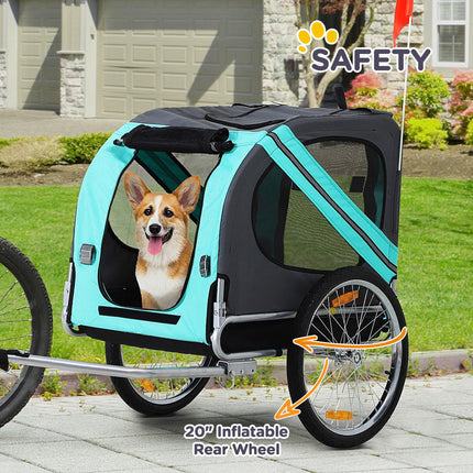 Dog Bike Trailer Folding Pet Carrier with Suspension Steel Frame Jogger Stroller - Green & Grey