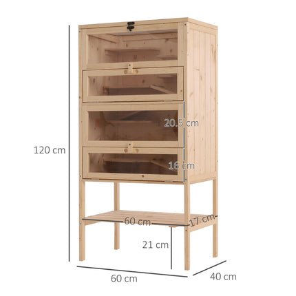4-Layer Wooden Hamster Cage with Storage Shelf for Small Rodents - Natural Wood