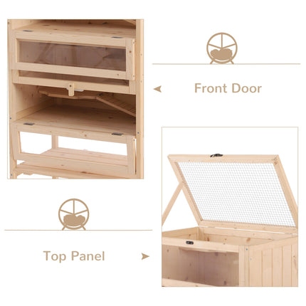 4-Layer Wooden Hamster Cage with Storage Shelf for Small Rodents - Natural Wood