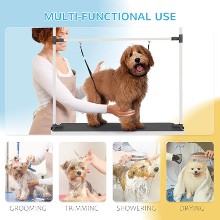 Adjustable Dog Grooming Table with Rubber Top, Safety Slings & Mesh Storage Basket - Black