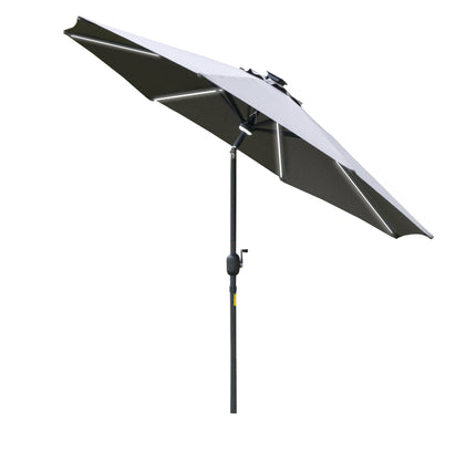 2.7m Garden Parasol with Solar LED Lights and Tilt Function - Grey