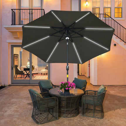 2.7m Garden Parasol with Solar LED Lights and Tilt Function - Grey