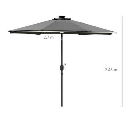 2.7m Garden Parasol with Solar LED Lights and Tilt Function - Grey