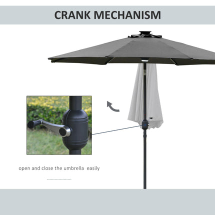 2.7m Garden Parasol with Solar LED Lights and Tilt Function - Grey