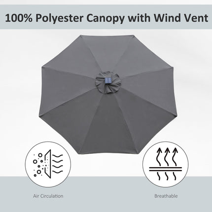 2.7m Garden Parasol with Solar LED Lights and Tilt Function - Grey