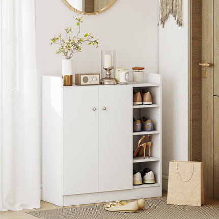 Shoe Storage Cabinet with 2 Doors and Adjustable 4 Shelves for Hallway - White