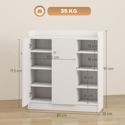 Shoe Storage Cabinet with 2 Doors and Adjustable 4 Shelves for Hallway - White