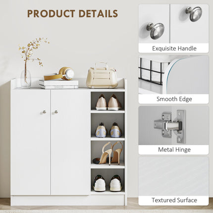Shoe Storage Cabinet with 2 Doors and Adjustable 4 Shelves for Hallway - White