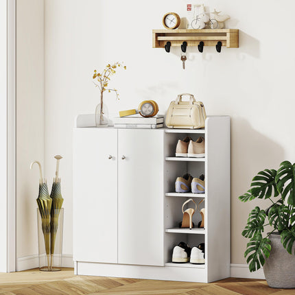 Shoe Storage Cabinet with 2 Doors and Adjustable 4 Shelves for Hallway - White