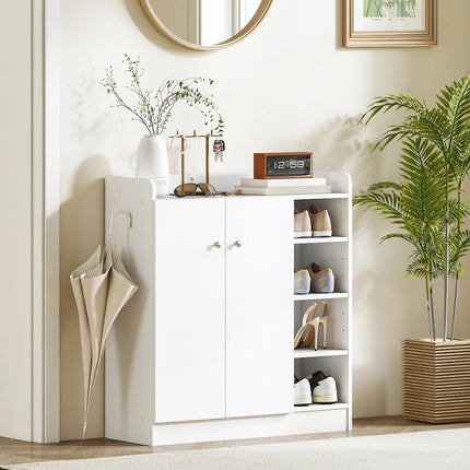 Shoe Storage Cabinet with 2 Doors and Adjustable 4 Shelves for Hallway - White