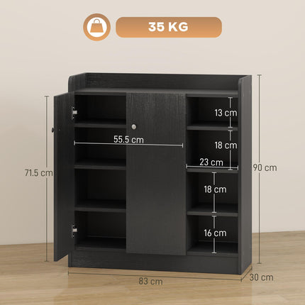 Shoe Storage Cabinet with Adjustable Shelves - Black